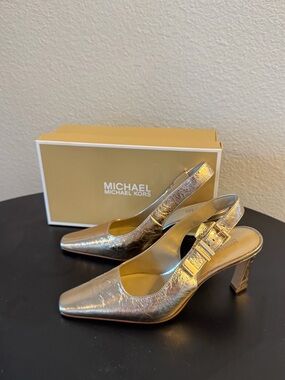 Michael Kors Gold Women's Darrington Leather Slingback Pumps